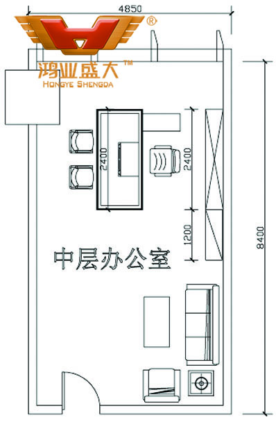 鴻業(yè)設計師將根據(jù)客戶提供尺寸，設計經理辦公室家具CAD平面圖