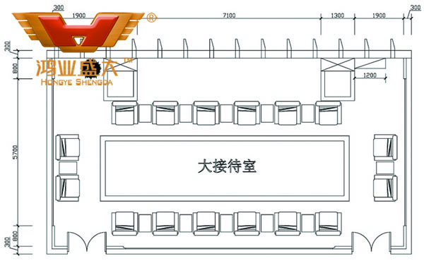 鴻業(yè)設(shè)計(jì)師根據(jù)客戶提供尺寸，設(shè)計(jì)的接待室家具CAD平面圖