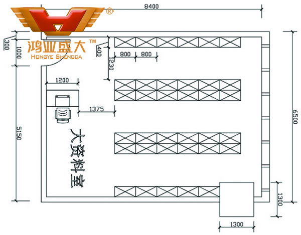 鴻業(yè)設(shè)計(jì)師根據(jù)客戶提供尺寸，設(shè)計(jì)資料檔案室家具CAD平面圖